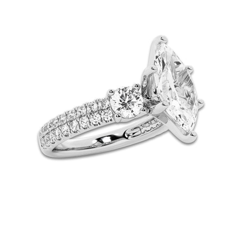 3.00 ctw Marquise Lab-Grown Diamond Three Stone Double Row Engagement Ring in 14K White Gold for Women | E Color, VS1 Clarity, IGI Certified 2.00 ct Center Diamond