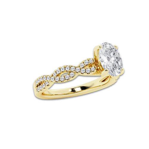 1.25 ctw Oval Lab-Grown Diamond Twisted Shank Engagement Ring in 14K Yellow Gold for Women | D Color, VVS1 Clarity, IGI Certified 1.00 ct Center Diamond