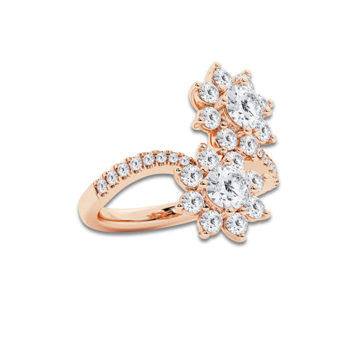 Cello 2 1/4 ctw Round Lab Grown Diamond Sunflower Bypass Ring 14K Rose Gold, DE, VS1