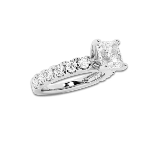 3.00 ctw Cushion Lab-Grown Diamond Split-Prong Set Side Stone Engagement Ring in 14K White Gold for Women | Colorless E, VS1 Clarity, IGI Certified 2.00 ct Center Diamond