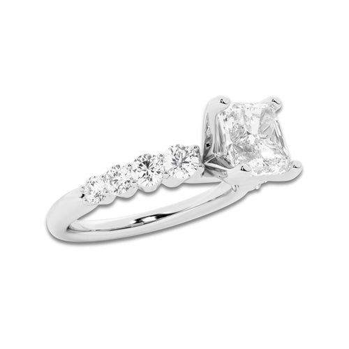 3.04 Ct Asscher Lab-Grown Diamond Half Eternity Engagement Ring in Platinum for Female, Colorless (D), VVS1 Clarity | IGI Certified, 2.50 Ct Center Diamond