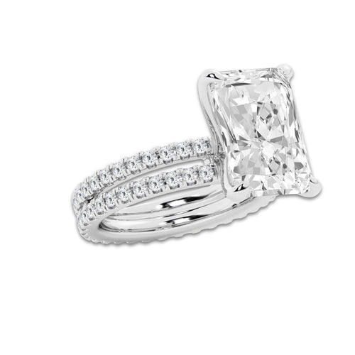 9.22 ctw Radiant Lab-Grown Diamond Double Row Diamond Engagement Ring in 14K White Gold for Women | Colorless D, VVS1 Clarity, IGI Certified 8.00 ct Center Diamond