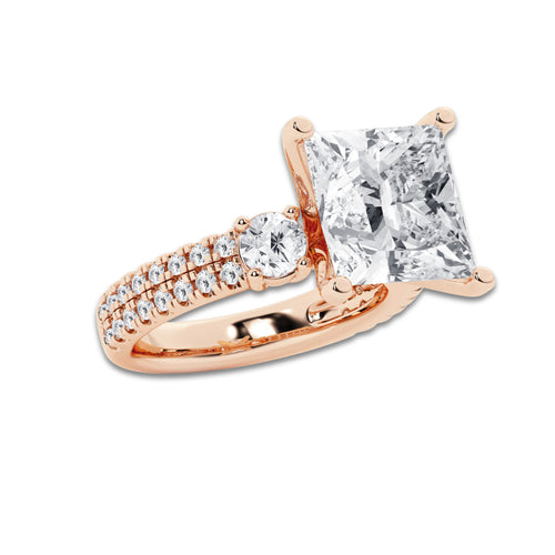 8.96 ctw Princess Lab-Grown Diamond Three Stone Double Row Engagement Ring in 14K Rose Gold for Women | E Color, VS1 Clarity, IGI Certified 8.00 ct Center Diamond