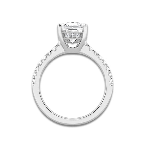 3.28 ctw Elongated Cushion Lab-Grown Diamond Hidden Halo Side Stone Engagement Ring in Platinum for Women | Colorless E, VS1 Clarity, IGI Certified 3.00 ct Center Diamond