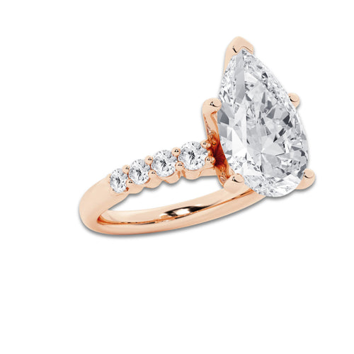 6.66 Ct Pear Lab-Grown Diamond Half Eternity Engagement Ring in 14K Rose Gold for Female, Colorless (E), VS1 Clarity | IGI Certified, 6.00 Ct Center Diamond