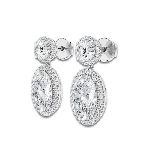 7 ctw Oval Lab Grown Diamond Drop Earrings 14K White Gold, DE, VS1