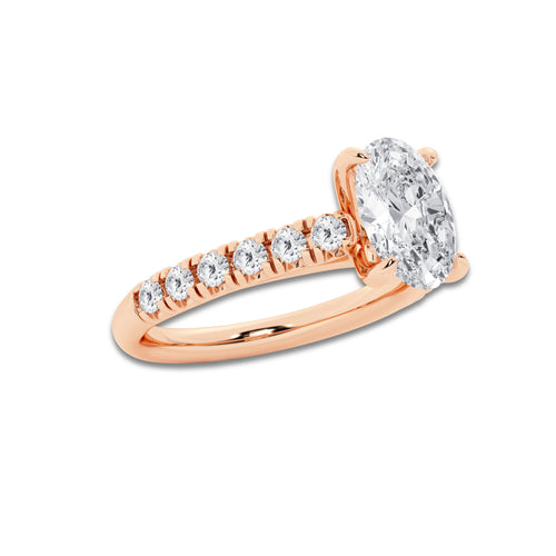 1.91 ctw Oval Lab-Grown Diamond Pave Engagement Ring in 14K Rose Gold for Women | E Color, VS1 Clarity, IGI Certified 1.50 ct Center Diamond