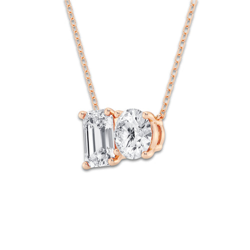 2 3/4 ctw Toi Et Moi Emerald and Round Pendant 14K Rose Gold, E, VS1 | IGI Certified