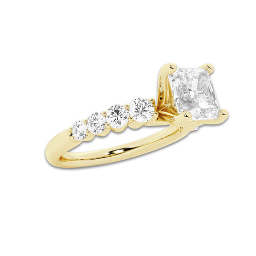 2.04 ctw Asscher Lab-Grown Diamond Side Stone Engagement Ring in 14K Yellow Gold for Women | Colorless E, VS1 Clarity, IGI Certified 1.50 Ct Center Diamond