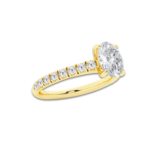 1.39 ctw Oval Lab-Grown Diamond Pave Engagement Ring in 14K Yellow Gold for Women | E Color, VS1 Clarity, IGI Certified 1.00 ct Center Diamond