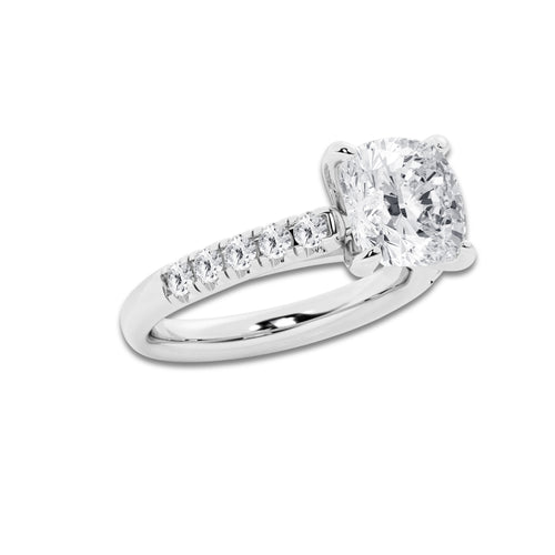 3.93 ctw Cushion Lab-Grown Diamond Pave Engagement Ring in 14K White Gold for Women | D Color, VVS1 Clarity, IGI Certified 3.50 ct Center Diamond