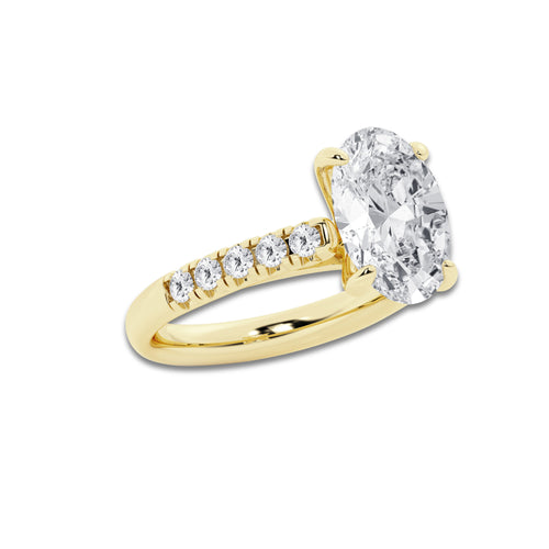 4.43 ctw Oval Lab-Grown Diamond Pave Engagement Ring in 14K Yellow Gold for Women | D Color, VVS1 Clarity, IGI Certified 4.00 ct Center Diamond