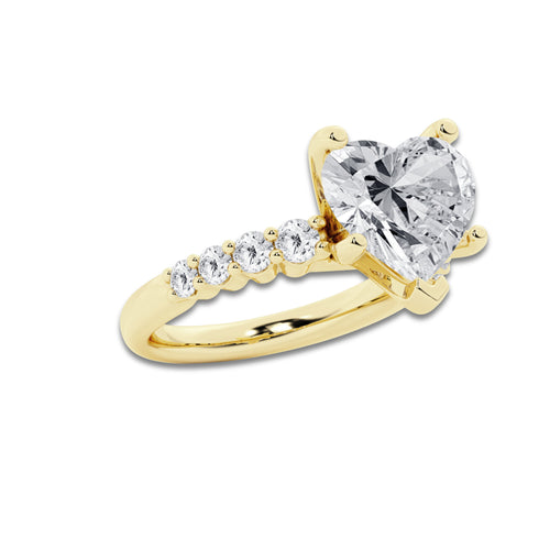 8.66 Ct Heart Lab-Grown Diamond Half Eternity Engagement Ring in 14K Yellow Gold for Female, Colorless (E), VS1 Clarity | IGI Certified, 8.00 Ct Center Diamond