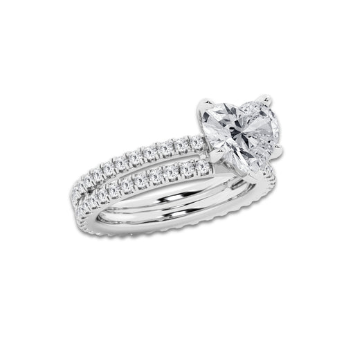 3.39 ctw Heart Lab-Grown Diamond Double Row Diamond Engagement Ring in Platinum for Women | Colorless D, VVS1 Clarity, IGI Certified 2.50 ct Center Diamond