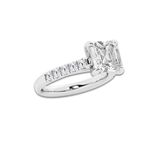 3.93 ctw Asscher Lab-Grown Diamond Pave Engagement Ring in Platinum for Women | E Color, VS1 Clarity, IGI Certified 3.50 ct Center Diamond