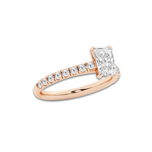 1.39 ctw Radiant Lab-Grown Diamond Pave Engagement Ring in 14K Rose Gold for Women | E Color, VS1 Clarity, IGI Certified 1.00 ct Center Diamond