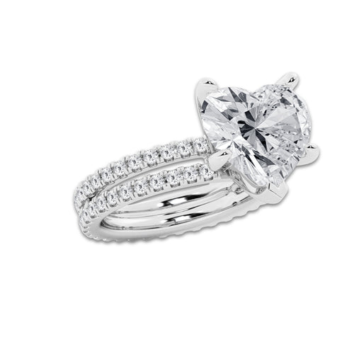 8.22 ctw Heart Lab-Grown Diamond Double Row Diamond Engagement Ring in Platinum for Women | Colorless E, VS1 Clarity, IGI Certified 7.00 ct Center Diamond