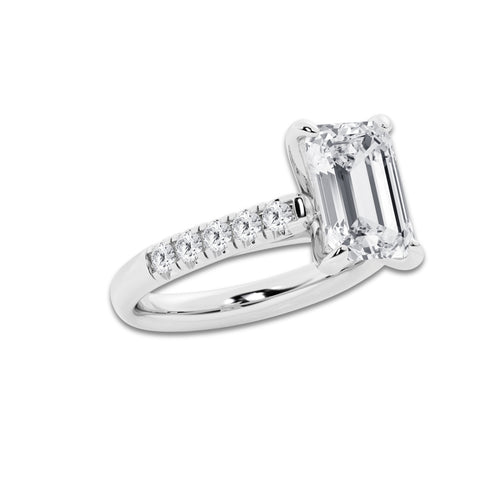 4.43 ctw Emerald Lab-Grown Diamond Pave Engagement Ring in Platinum for Women | E Color, VS1 Clarity, IGI Certified 4.00 ct Center Diamond