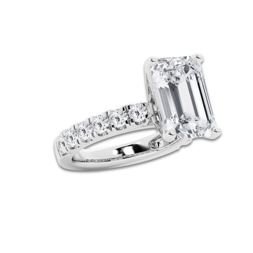 9.00 ctw Emerald Lab-Grown Diamond Split-Prong Set Side Stone Engagement Ring in Platinum for Women | Colorless D, VVS1 Clarity, IGI Certified 8.00 ct Center Diamond