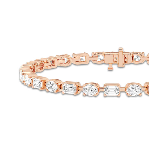 7 3/8 ctw Emerald and Oval Lab Grown Diamond Alternating Bracelet 7 Inches 18K Rose Gold, DE, VS1