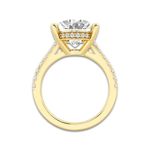 6.44 ctw Oval Lab-Grown Diamond Hidden Halo Side Stone Engagement Ring in 18K Yellow Gold for Women | Colorless E, VS1 Clarity, IGI Certified 6.00 ct Center Diamond