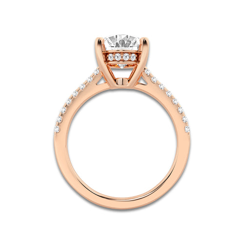2.75 ctw Oval Lab-Grown Diamond Hidden Halo Side Stone Engagement Ring in 18K Rose Gold for Women | Colorless D, VVS1 Clarity, IGI Certified 2.50 ct Center Diamond