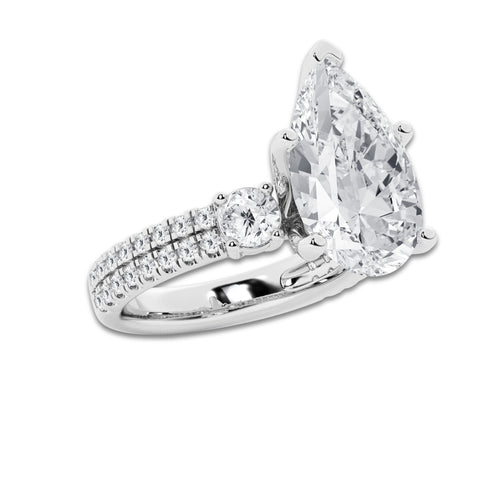 7.96 ctw Pear Lab-Grown Diamond Three Stone Double Row Engagement Ring in Platinum for Women | D Color, VVS1 Clarity, IGI Certified 7.00 ct Center Diamond