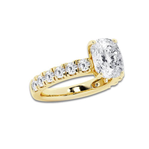 4.00 ctw Elongated Cushion Lab-Grown Diamond Split-Prong Set Side Stone Engagement Ring in 14K Yellow Gold for Women | Colorless D, VVS1 Clarity, IGI Certified 3.00 ct Center Diamond