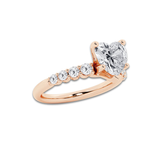 3.54 Ct Heart Lab-Grown Diamond Half Eternity Engagement Ring in 14K Rose Gold for Female, Colorless (E), VS1 Clarity | IGI Certified, 3.00 Ct Center Diamond