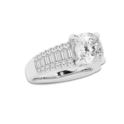 4 1/4 ctw Cushion Lab Grown Diamond Side Stone Engagement Ring Platinum, D, VVS | 3 ct Center