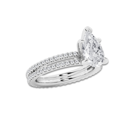 2.69 ctw Pear Lab-Grown Diamond Double Row Diamond Engagement Ring in 14K White Gold for Women | Colorless D, VVS1 Clarity, IGI Certified 2.00 ct Center Diamond