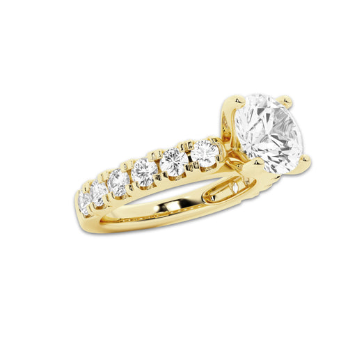 3.00 ctw Round Lab-Grown Diamond Split-Prong Set Side Stone Engagement Ring in 14K Yellow Gold for Women | Colorless E, VS1 Clarity, IGI Certified 2.00 ct Center Diamond
