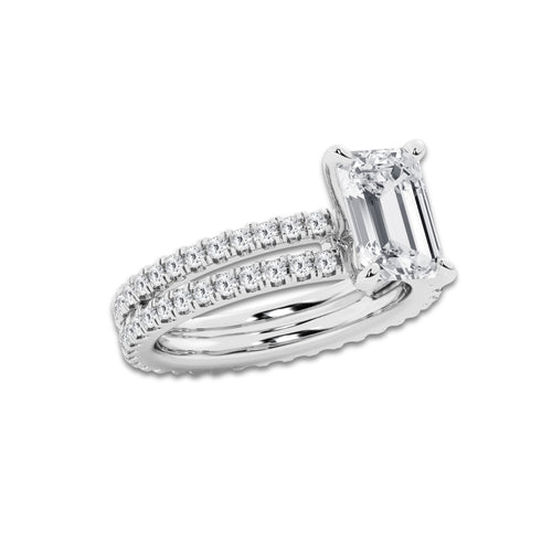 3.39 ctw Emerald Lab-Grown Diamond Double Row Diamond Engagement Ring in Platinum for Women | Colorless E, VS1 Clarity, IGI Certified 2.50 ct Center Diamond