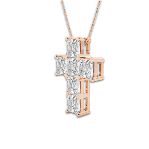 6 ctw Asscher Lab Grown Diamond Cross Pendant 14K Rose Gold, DE, VS1