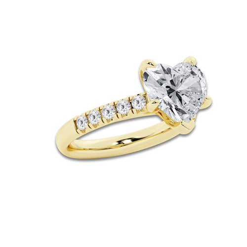 4.43 ctw Heart Lab-Grown Diamond Pave Engagement Ring in 14K Yellow Gold for Women | E Color, VS1 Clarity, IGI Certified 4.00 ct Center Diamond