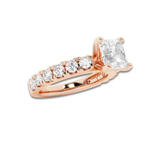 2.50 ctw Asscher Lab-Grown Diamond Split-Prong Set Side Stone Engagement Ring in 14K Rose Gold for Women | Colorless E, VS1 Clarity, IGI Certified 1.50 ct Center Diamond