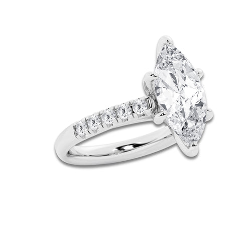 4.43 ctw Marquise Lab-Grown Diamond Pave Engagement Ring in 14K White Gold for Women | D Color, VVS1 Clarity, IGI Certified 4.00 ct Center Diamond