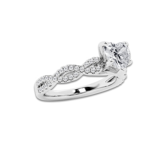 1.25 ctw Heart Lab-Grown Diamond Twisted Shank Engagement Ring in 14K White Gold for Women | D Color, VVS1 Clarity, IGI Certified 1.00 ct Center Diamond