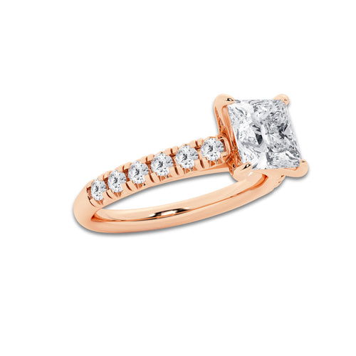 1.91 ctw Princess Lab-Grown Diamond Pave Engagement Ring in 14K Rose Gold for Women | E Color, VS1 Clarity, IGI Certified 1.50 ct Center Diamond