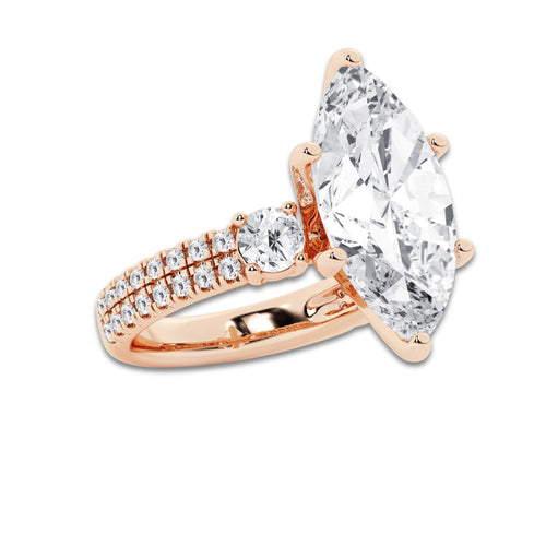 8.96 ctw Marquise Lab-Grown Diamond Three Stone Double Row Engagement Ring in 14K Rose Gold for Women | D Color, VVS1 Clarity, IGI Certified 8.00 ct Center Diamond