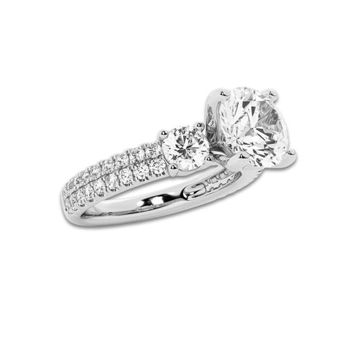 2.25 ctw Round Lab-Grown Diamond Three Stone Double Row Engagement Ring in Platinum for Women | D Color, VVS1 Clarity, IGI Certified 1.50 ct Center Diamond