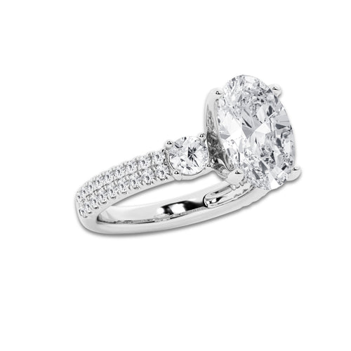 4.96 ctw Oval Lab-Grown Diamond Three Stone Double Row Engagement Ring in 14K White Gold for Women | D Color, VVS1 Clarity, IGI Certified 4.00 ct Center Diamond