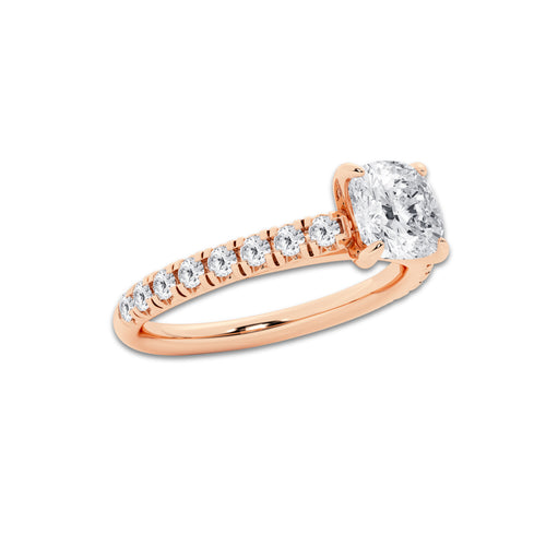 1.39 ctw Cushion Lab-Grown Diamond Pave Engagement Ring in 14K Rose Gold for Women | D Color, VVS1 Clarity, IGI Certified 1.00 ct Center Diamond