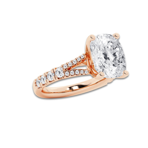 6.66 ctw Elongated Cushion Lab-Grown Diamond Split Shank Side Stone Engagement Ring in 14K Rose Gold for Women | Colorless D, VVS1 Clarity, IGI Certified 6.00 ct Center Diamond