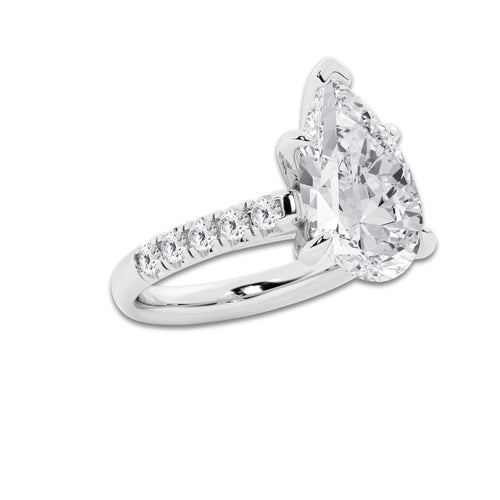 6.55 ctw Pear Lab-Grown Diamond Pave Engagement Ring in 14K White Gold for Women | D Color, VVS1 Clarity, IGI Certified 6.00 ct Center Diamond