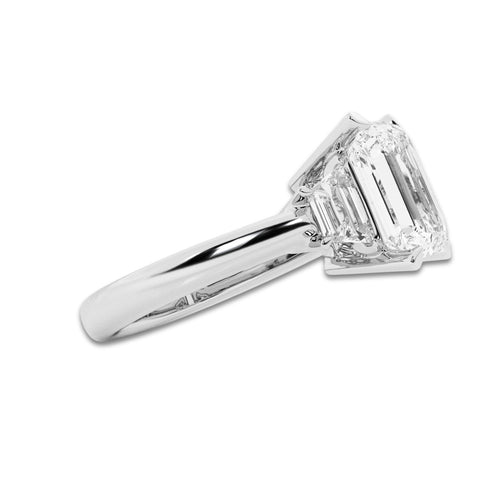 4 ctw Emerald Lab Grown Diamond Engagement Ring Platinum, D, VVS | 3 1/2 ct Center
