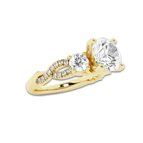 1.48 ctw Round Lab-Grown Diamond Side Stone Engagement Ring in 14K Yellow Gold for Women | Colorless D, VVS1 Clarity, IGI Certified 1.00 ct Center Diamond