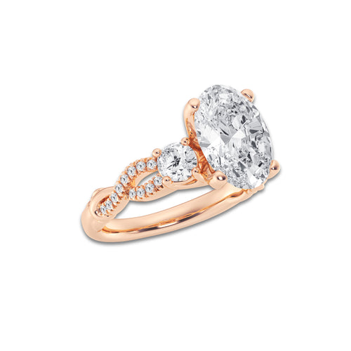 3.60 ctw Oval Lab-Grown Diamond Side Stone Engagement Ring in 14K Rose Gold for Women | Colorless D, VVS1 Clarity, IGI Certified 3.00 ct Center Diamond