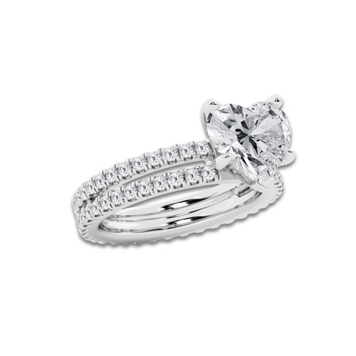 3.89 ctw Heart Lab-Grown Diamond Double Row Diamond Engagement Ring in Platinum for Women | Colorless E, VS1 Clarity, IGI Certified 3.00 ct Center Diamond