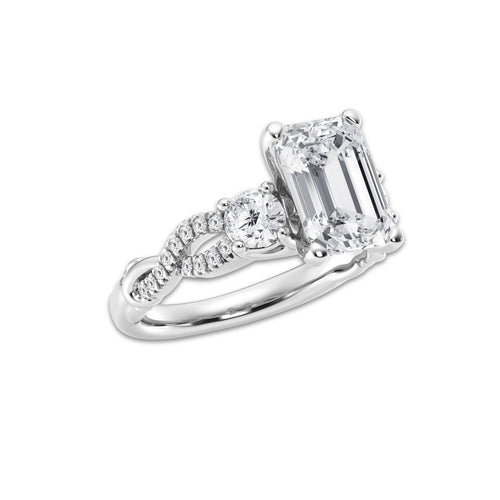 3.60 ctw Emerald Lab-Grown Diamond Side Stone Engagement Ring in Platinum for Women | Colorless D, VVS1 Clarity, IGI Certified 3.00 ct Center Diamond
